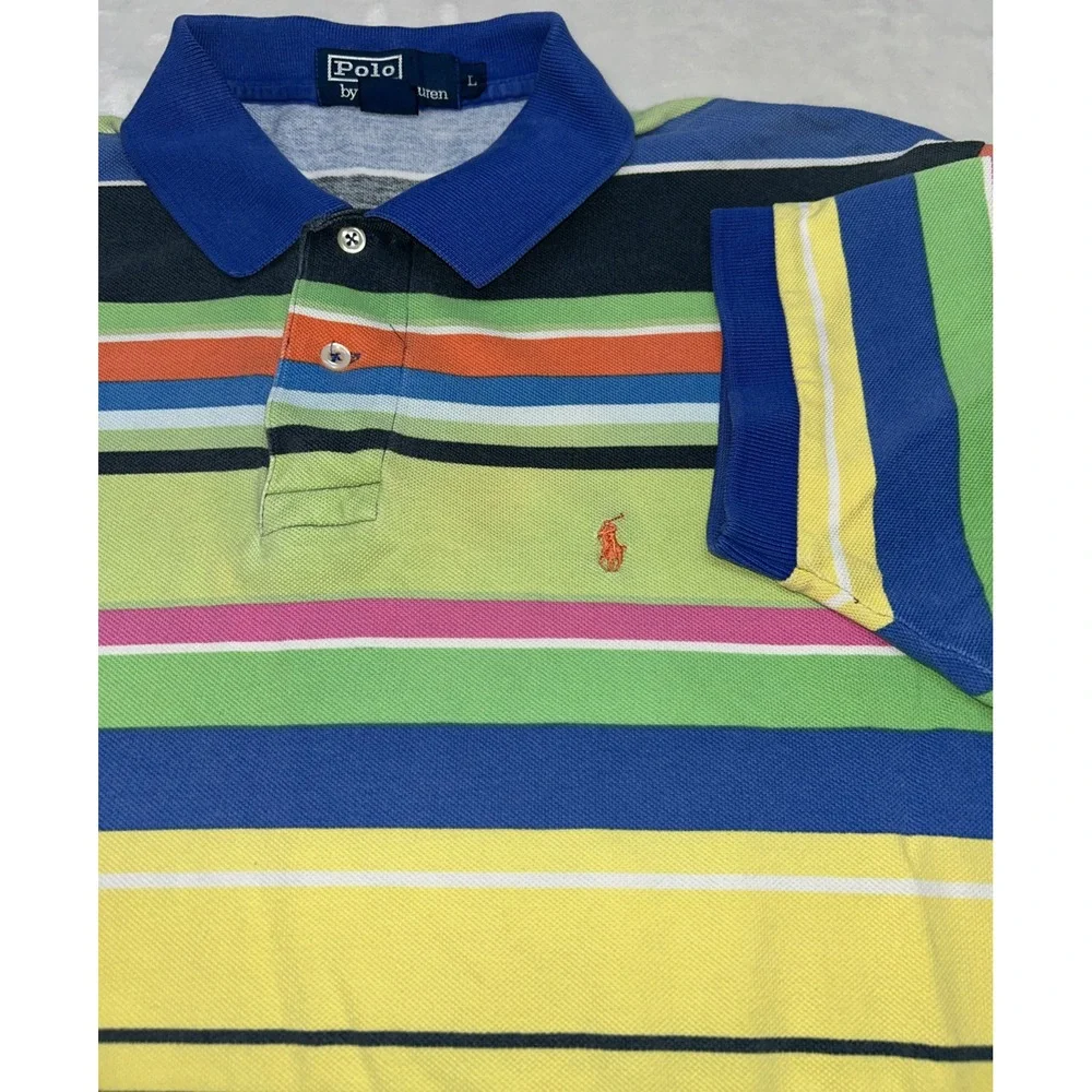 VTG 90's POLO Ralph Lauren Sz Large‎ Color Block Vibrant Knit Polo Shirt w/ Logo